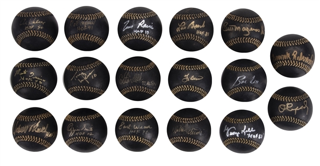 Lot of (17) Hall of Famers Signed Black OML Baseballs Including Schmidt, Bench, Berra and More (PSA/DNA, TRISTAR, Steiner, JSA)
